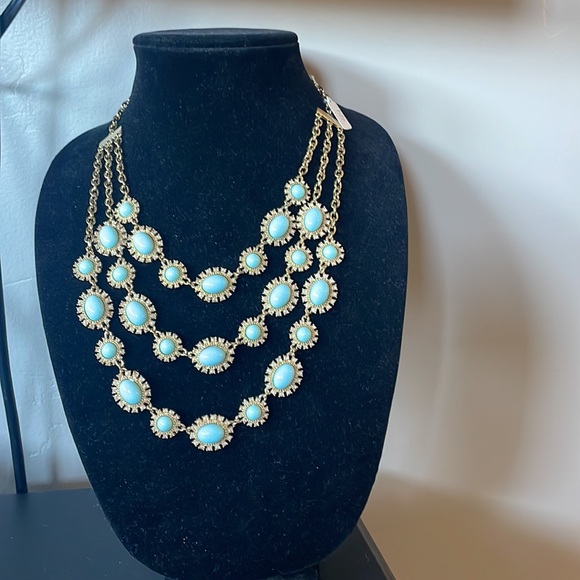 Vintage Gold, Rhinestone & Light Blue 3 Tier Necklace - Picture 2 of 5
